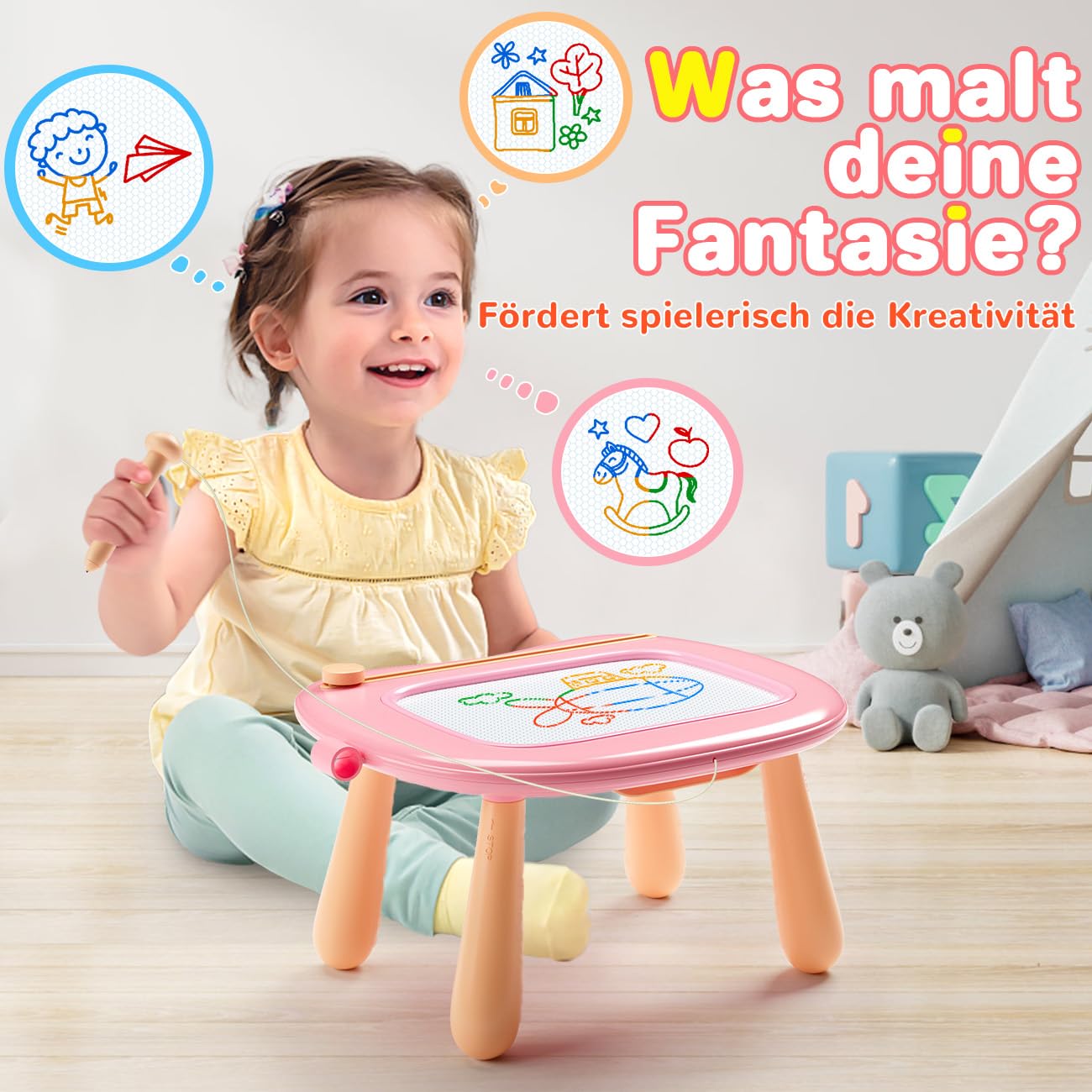 Tableau à dessin magique - Jouet pour fille à partir de 1 an - Tableau à dessin magnétique coloré avec 4 pieds - Jouet éducatif pour garçon et enfant de 1, 2, 3, 4, 5 ans - Jouet éducatif - Cadeau