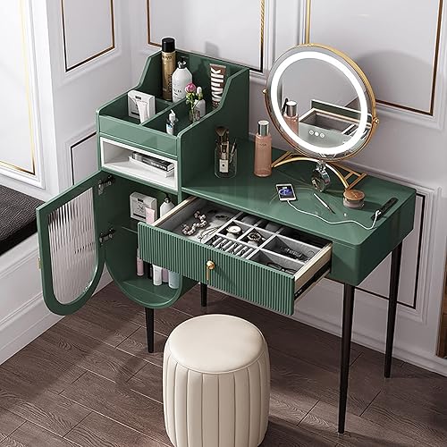 Escritorio de tocador con espejo iluminado y estación de carga, juego de tocador de maquillaje con luces de control táctil, mesa de tocador con disponible en Yaxa Colombia