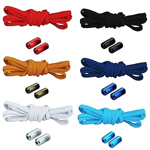 beifon 6 Paar Schleifenlose Schuhbänder Schnürsenkel mit Schnellverschluss elastische, mit Metallverschluss No Tie Shoelaces Gummi Schuhband Metallkapsel für Sport Kinder Schwarz+Weiß+Grau