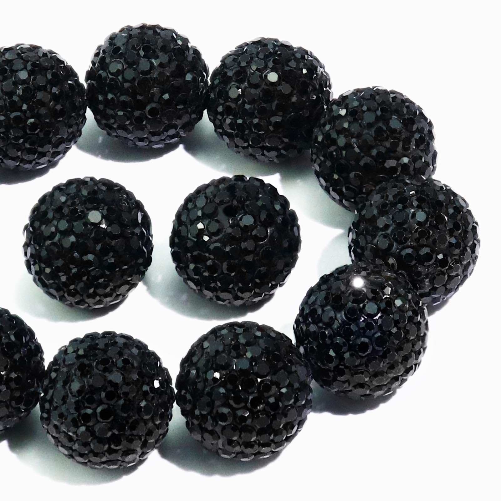 Dowarm 16MM Black Rhinestone Beads for Crafting, Round Polymer Clay Crystal Beads for Jewelry Making Bracelet Necklace Earring Beaded Pen, Fancy