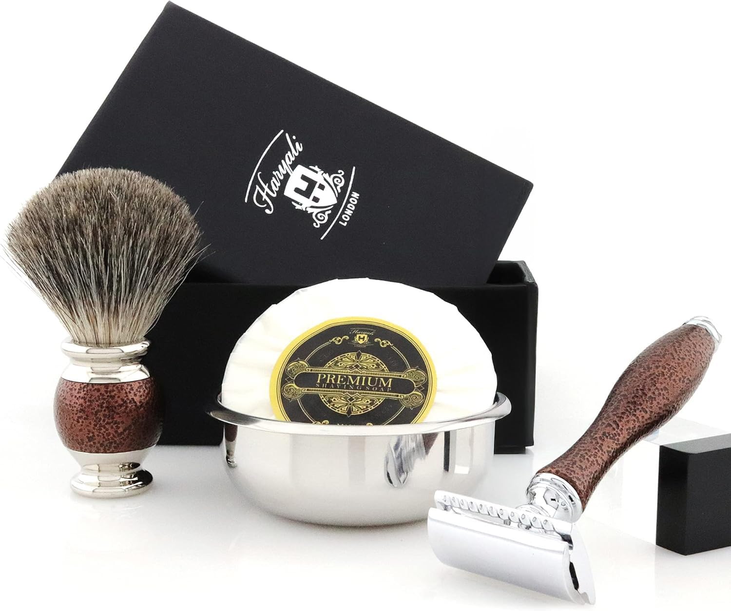 Shaving Kit – 5 Pc Shaving Kit – Double Edge Safety Razor - Super Badger Shaving Brush – Shaving Soap – Shaving Bowl – Alum – Antique Maroon Color Shaving Set as Gift