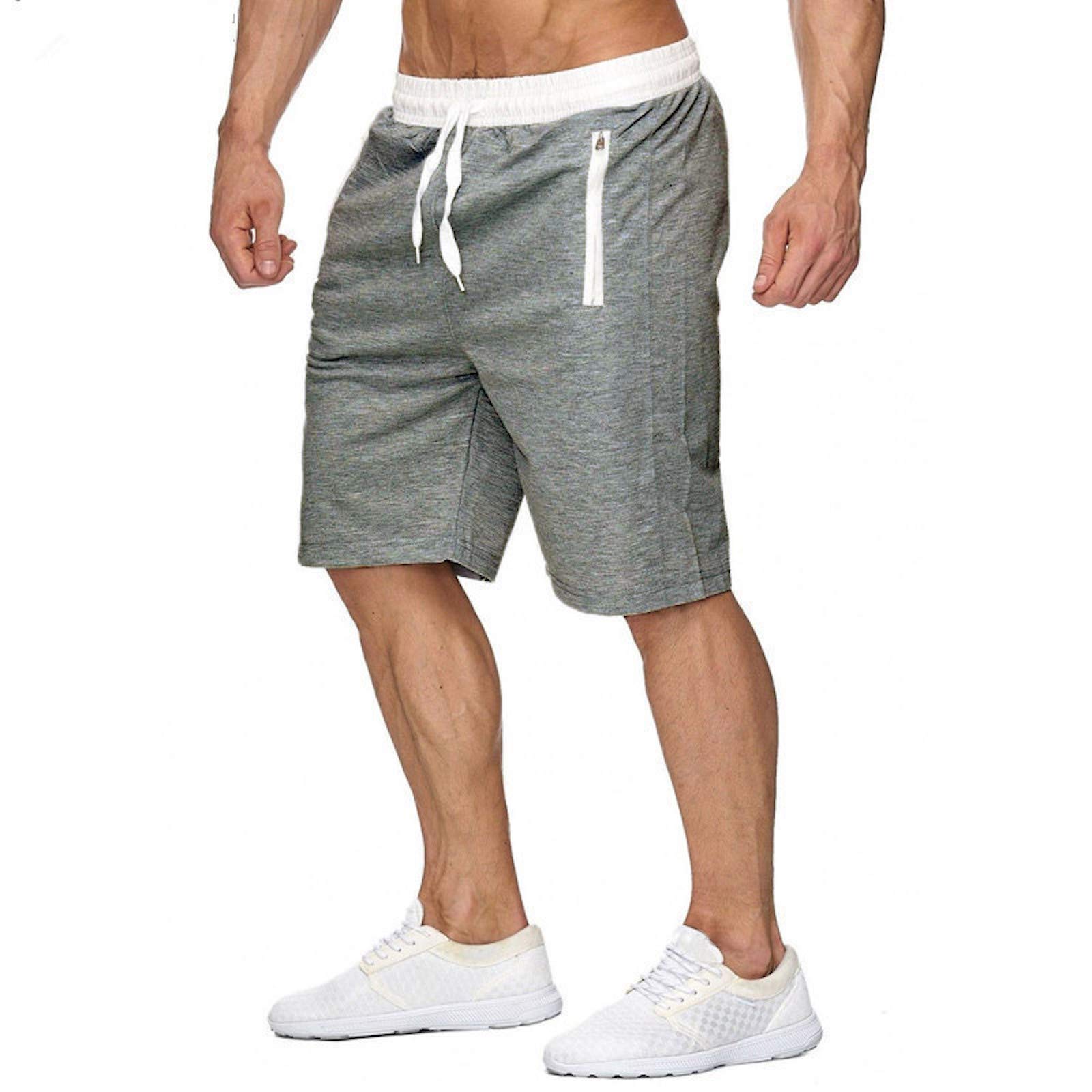 Elonglin Men's Workout Gym Shorts 2-in-1 Running Shorts Training Short with Inner Compression Quick Dry Short Zip Pocket Grey XL