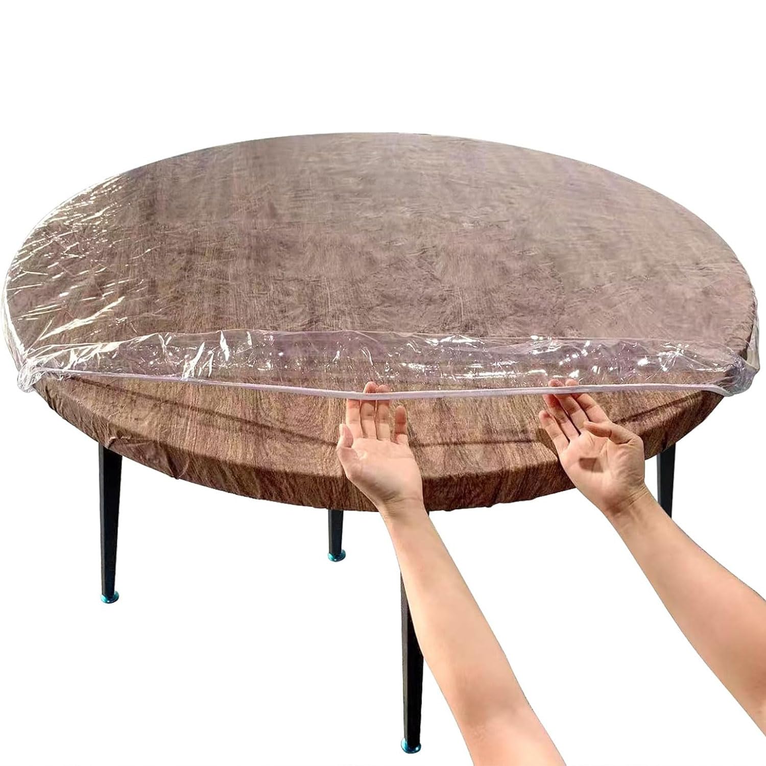 Srvauyea 90-110CM Round Table Cloth,Round Transparent Elastic, Edged Tablecloth, Waterproof Table Cover Round Tablecloth,Vinyl Elastic Tablecloth,Transparent Elastic.