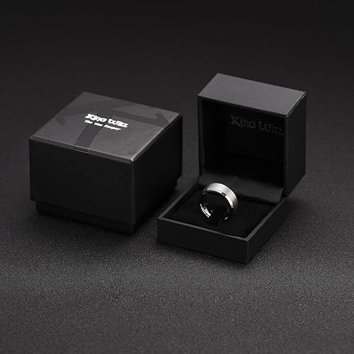 Miniatura 6 de King Will - Anillo básico unisex de carburo de tungsteno con acabado mate y pulido, para boda o compromiso, borde biselado, colores plateado, negro