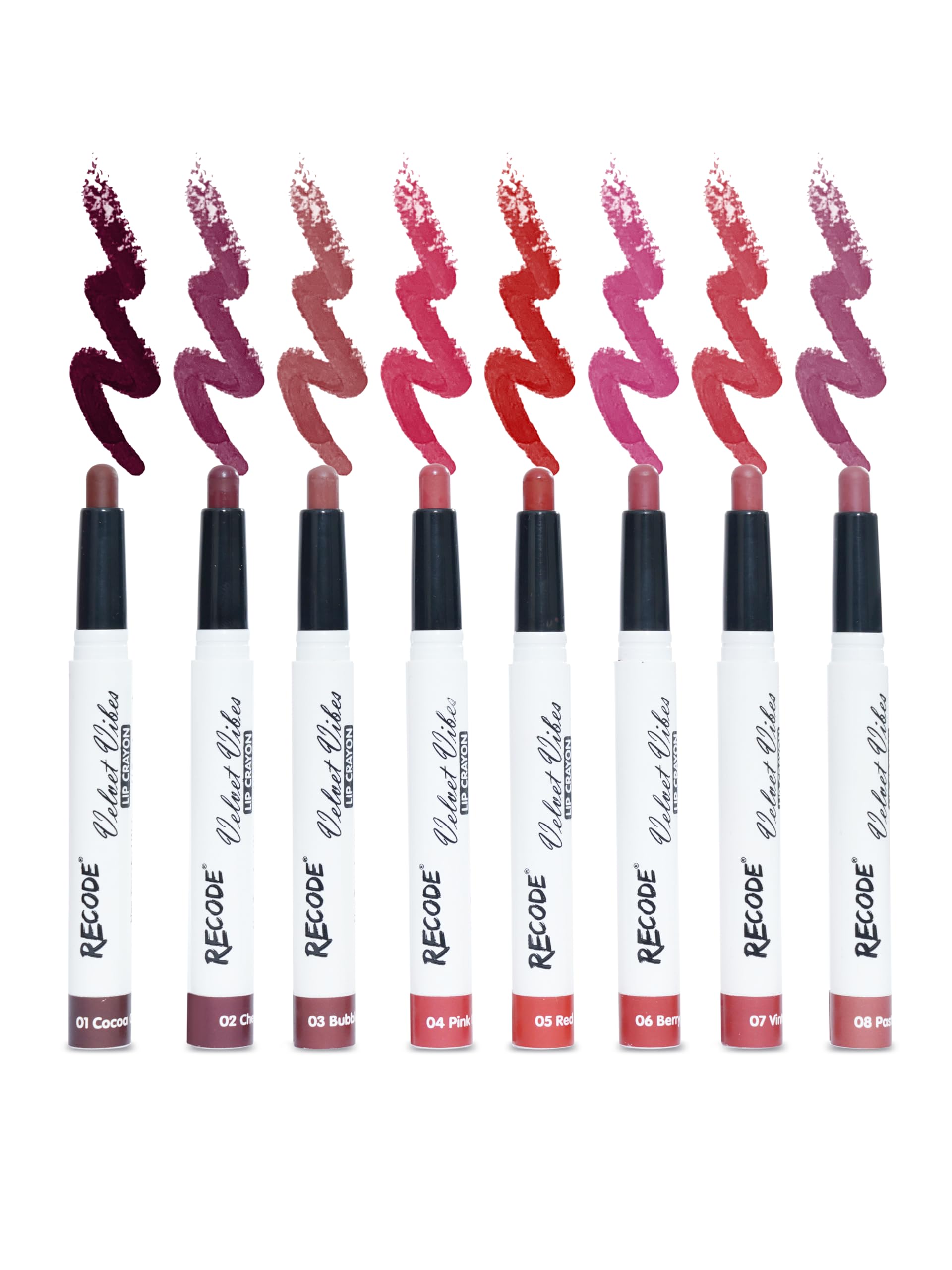 Recode Velvet Vibes Matte Lip Crayon Set of 8 Shades | Smudgeproof & Waterproof | Lightweight Long-Lasting Lip Colour Collection | 1.5g Each-picture-10