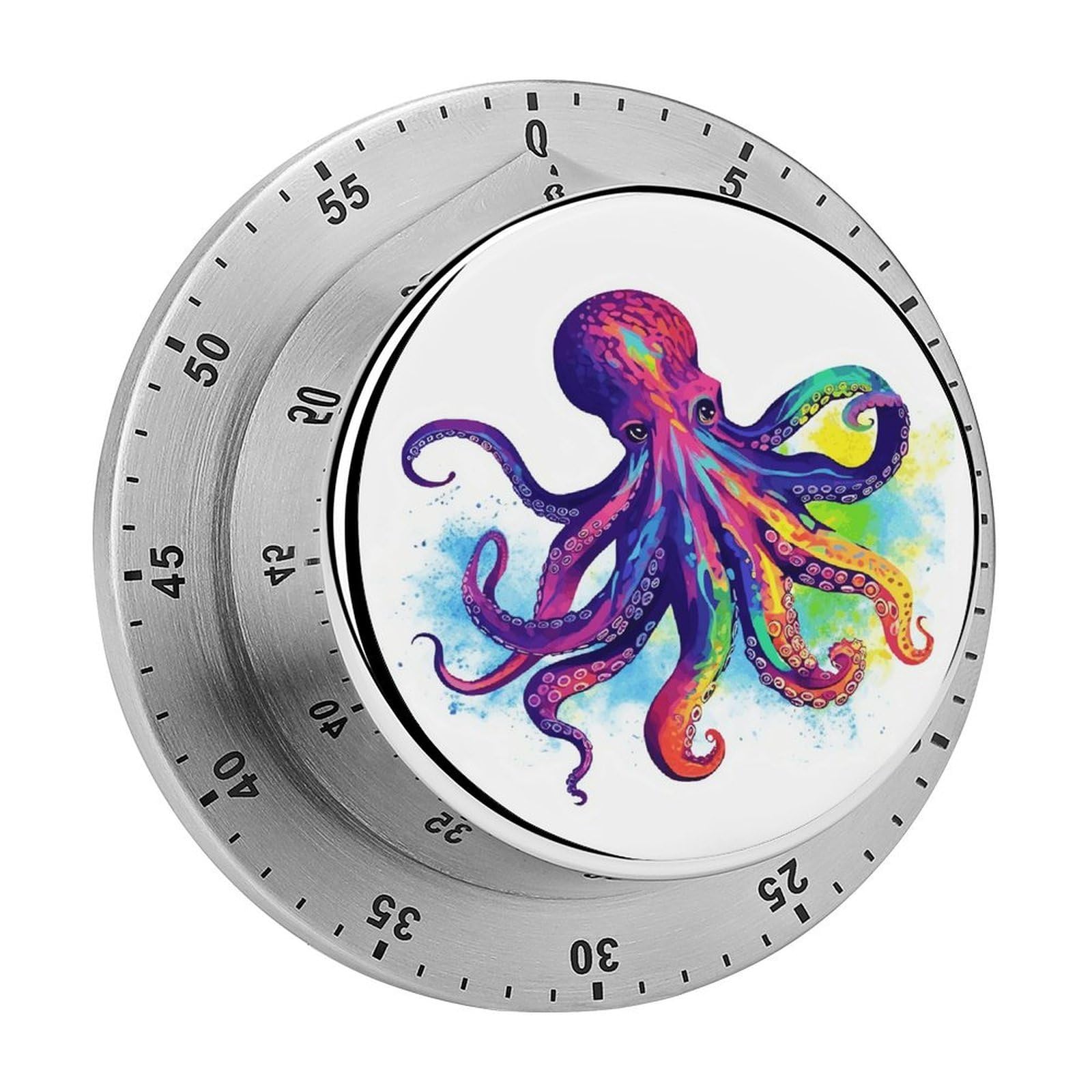 Colorful Octopus Timer Exquisite Stainless Steel Body Mechanical Desk Timers 60 Minutes Visual Countdown Timers with Magnetic Backing Loud Alarm Kitchen Timer for Cooking