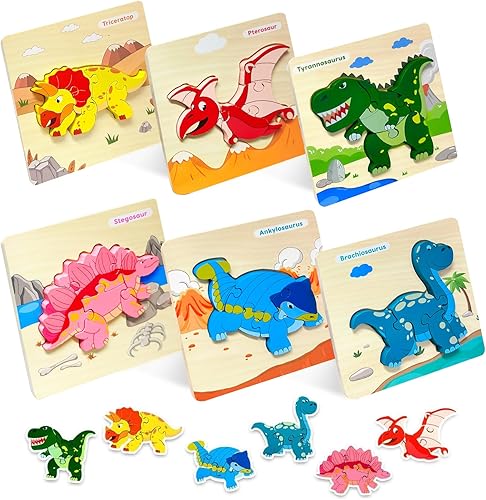 Miniatura 1 de Rompecabezas de madera para niños pequeños, juguetes para niños de 1, 2 y 3 años, niños y niñas, bebés, niños Montessori Aprendizaje de 6 patrones