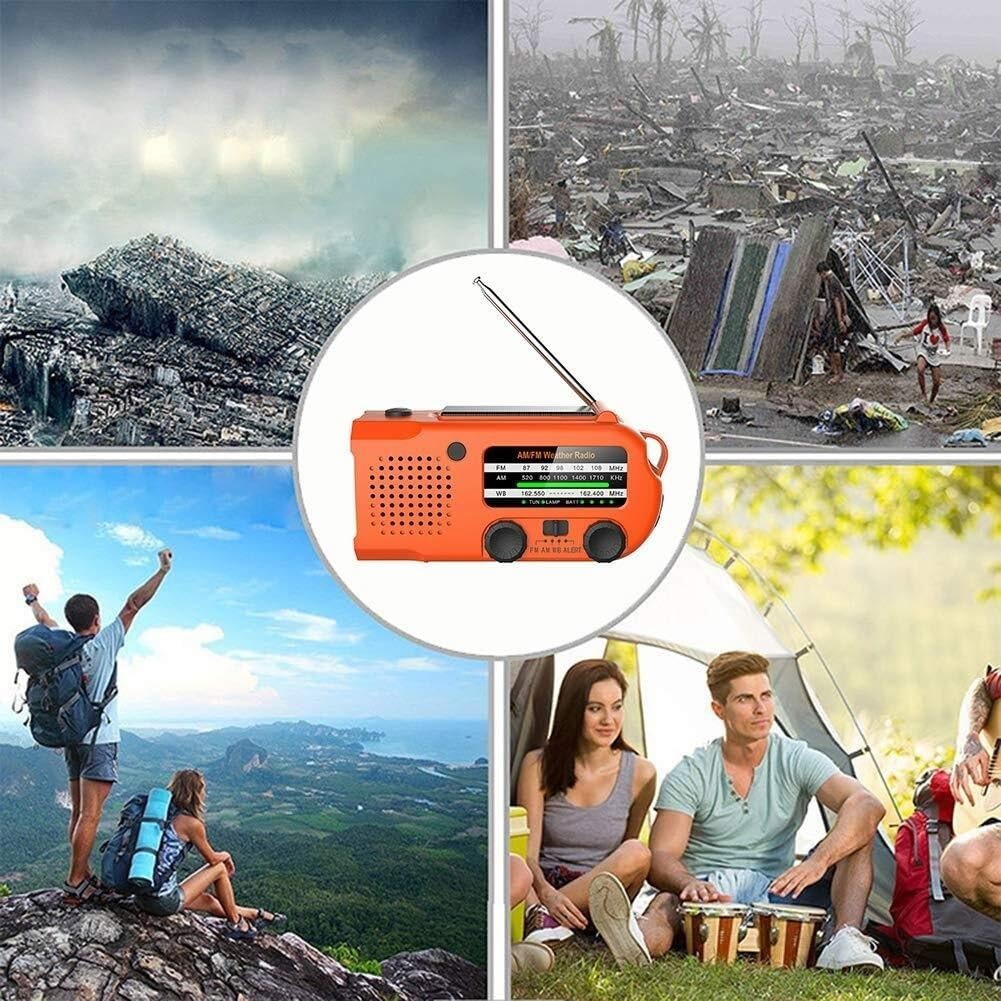Solar AM/FM/NOAA Weather Radio 5000mAh Emergency Hand Crank Portable Radio with SOS Alarm Flashlight Earphone Jack Reading Light Cellphone Charger, for Household Outdoor Survival