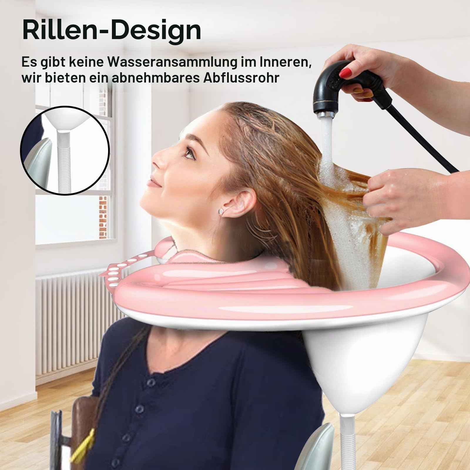 Aufblasbares Haarwaschbecken, mobiler Salon, PVC, faltbare Haarwaschschüssel für ältere Menschen mit Behinderung, schwangere Frauen, Kinder, Senioren (Rosa)