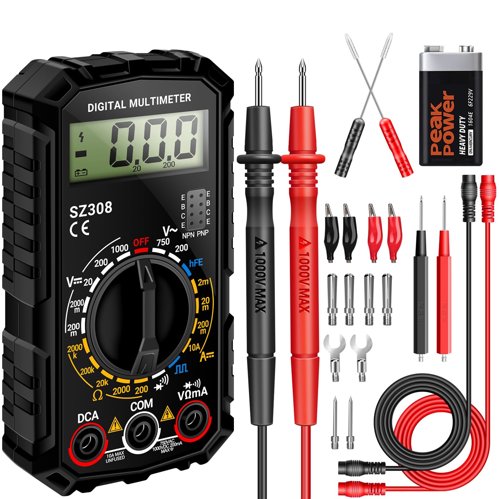 ANENG Multimeter,SZ308 DC AC Volt Meter,Ohm Digital Multimeter Tester,Measures Voltage,Current,Resistance,Continuity,Diodes, Electrical Tester for Househould Tools,Automotive Battery Test-image-47