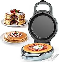 SugarWhisk Flip Pancake Maker - Double-Sided Ceramic Nonstick Pan for 6.5" Pancakes, Omelets, Crepes, Quesadillas - Durable & Easy Clean, Pale Blue