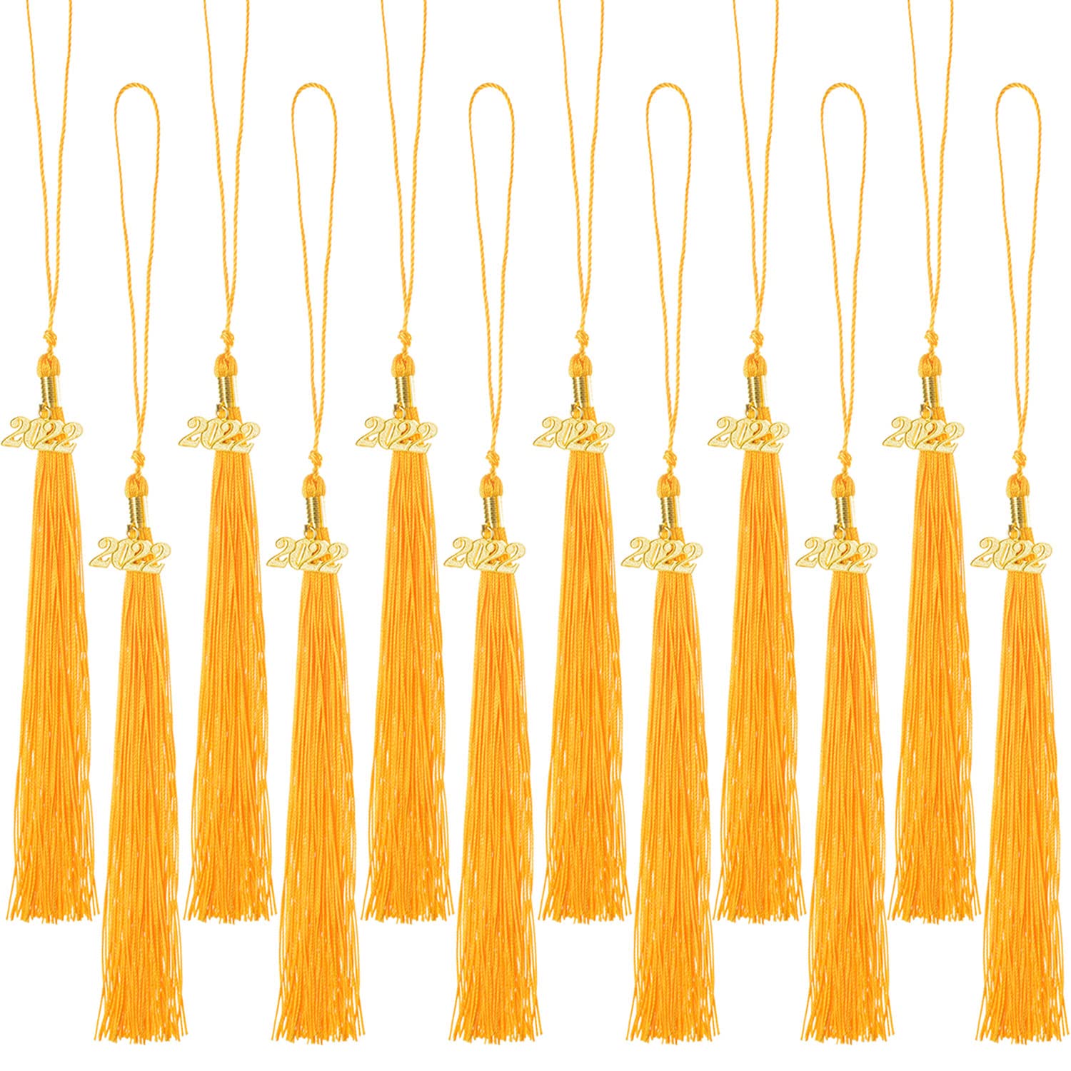 12 Pieces Graduation Tassel with 2022 Charm for Graduation Cap, Charm Graduation Tassel Decorations for Graduation Ceremony Graduation Party Supplies Accessories(Gold, 2022)