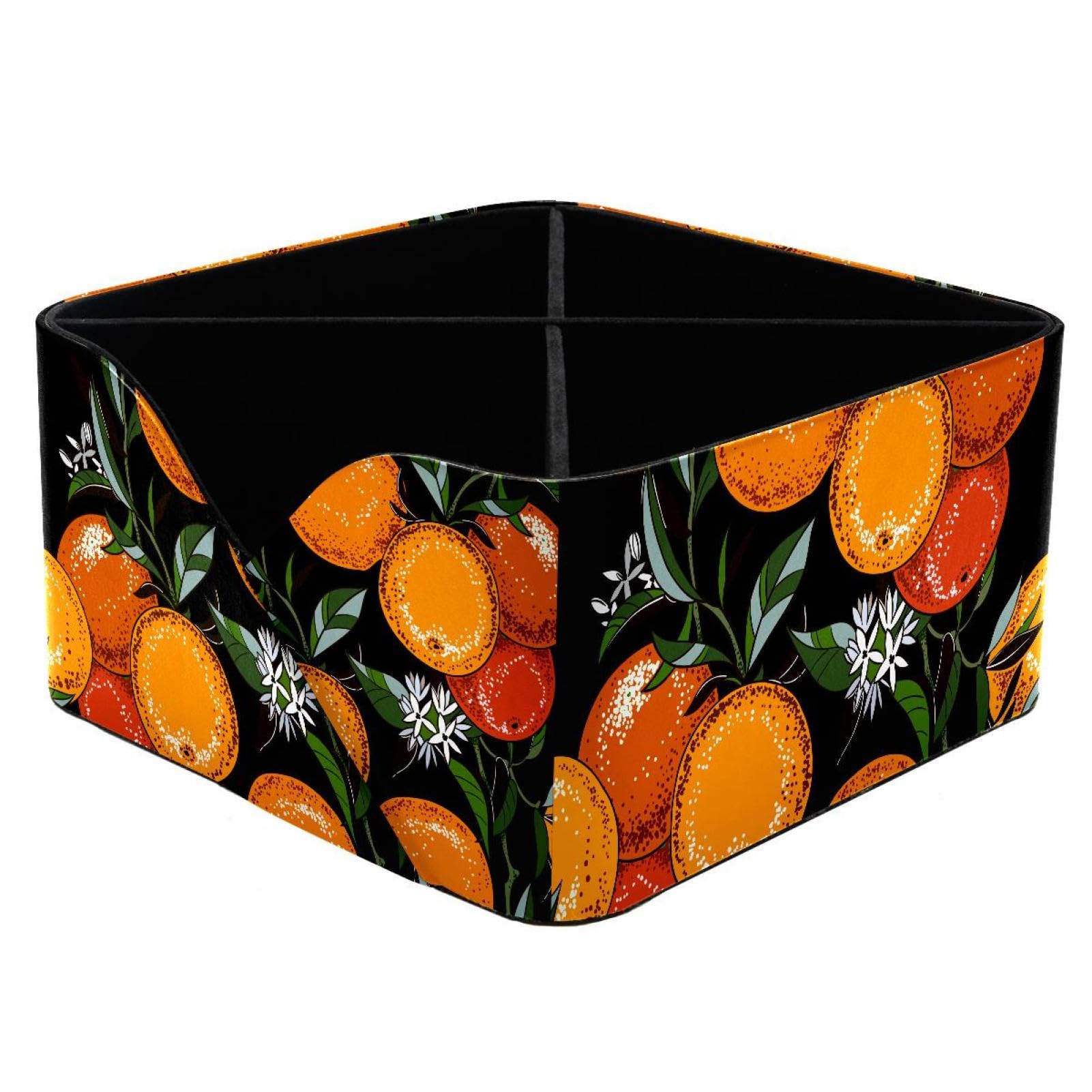 KengjuTesu Orange Branch Botanical Pattern Desktop Organizer Pen Holder, Rectangular Pencil Cup for Office, Study and Makeup Stations