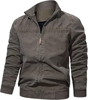 OULIWANGLUO Men's Washed Pure Cotton Stand-Collar Jacket Casual 2 Pocket Military Jacket Winter Thicken Seam Pocket Jacket
