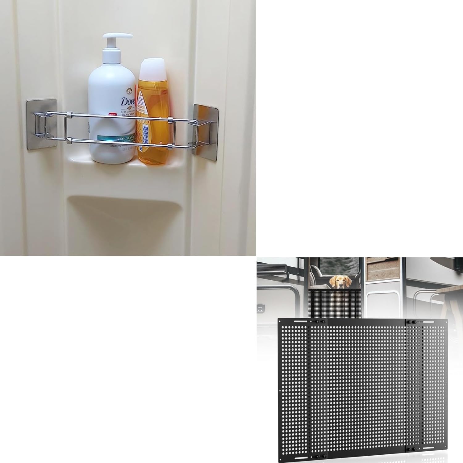 RV Shower Corner Storage Bar + Premium Adjustable RV Entry Screen Door Grille