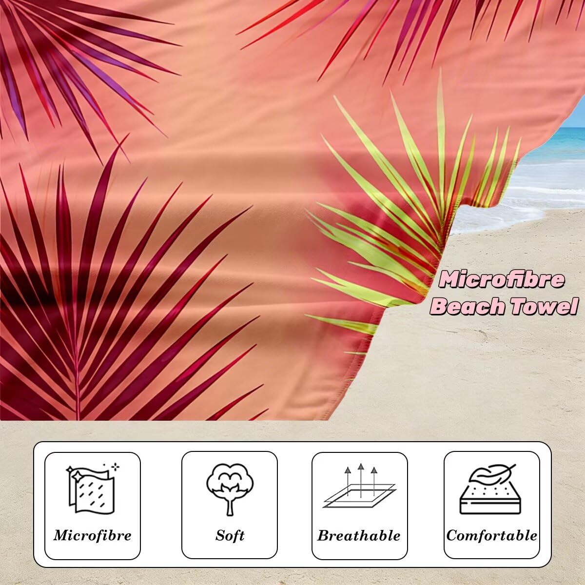 Toalla Playa 80x160 cm, Toalla Gimnasio Microfibra Secado Rapido, Juego de 2 Antiarena Toallas de Playa, Ligera Compacta Toallas Microfibra Grande para Viaje, Regalo Hombre Regalo Mujer (Hoja) -4875