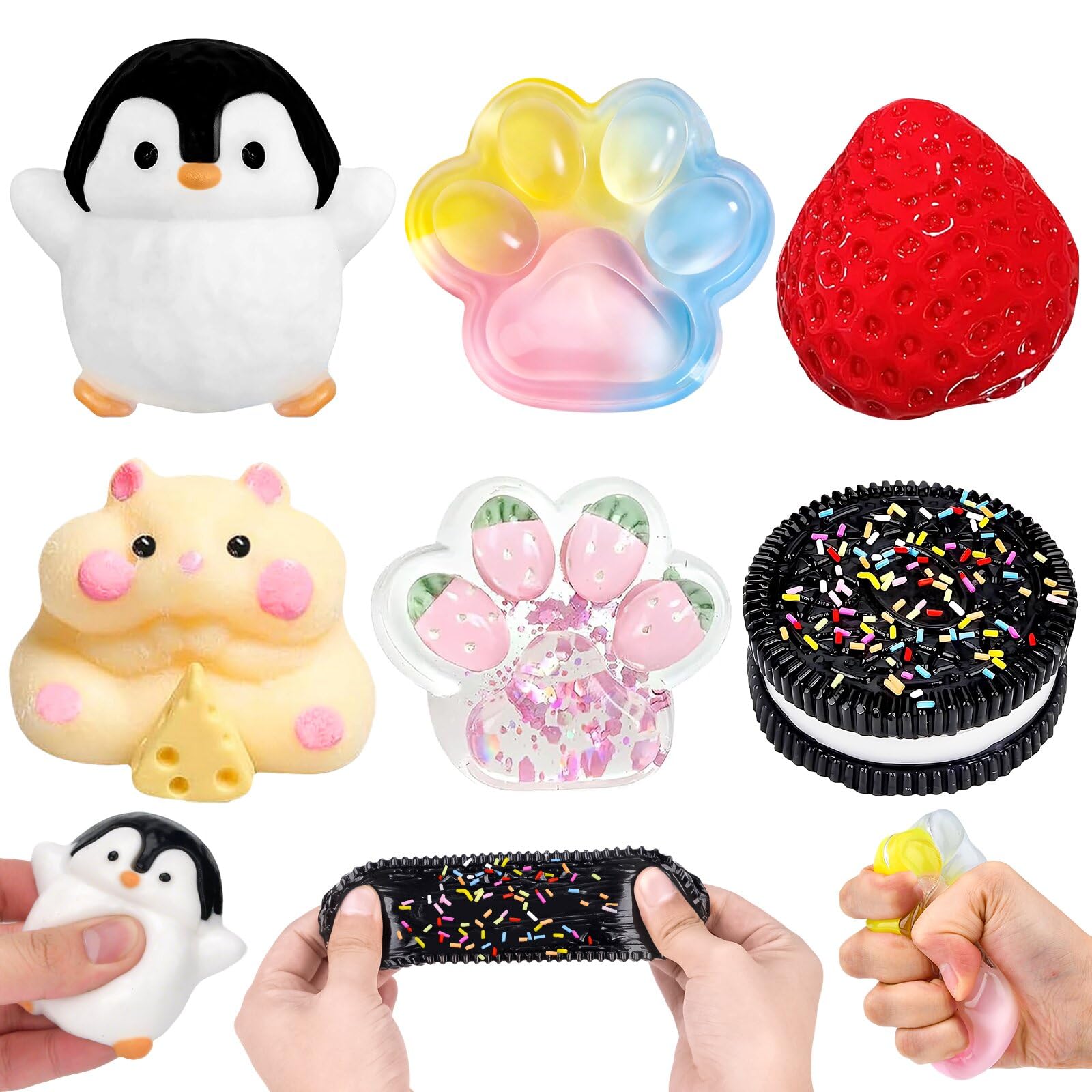 6Pcs Taba Squishy Set, Fufu Squishy Fidget Toys, Cat Paw Penguin Hamster Squishy Toys, Taba Squeeze Toy Squishes Kit for Kids Adults, Stress Relief Sensory Play Fidget Gifts, Easter Party Bag Fillers
