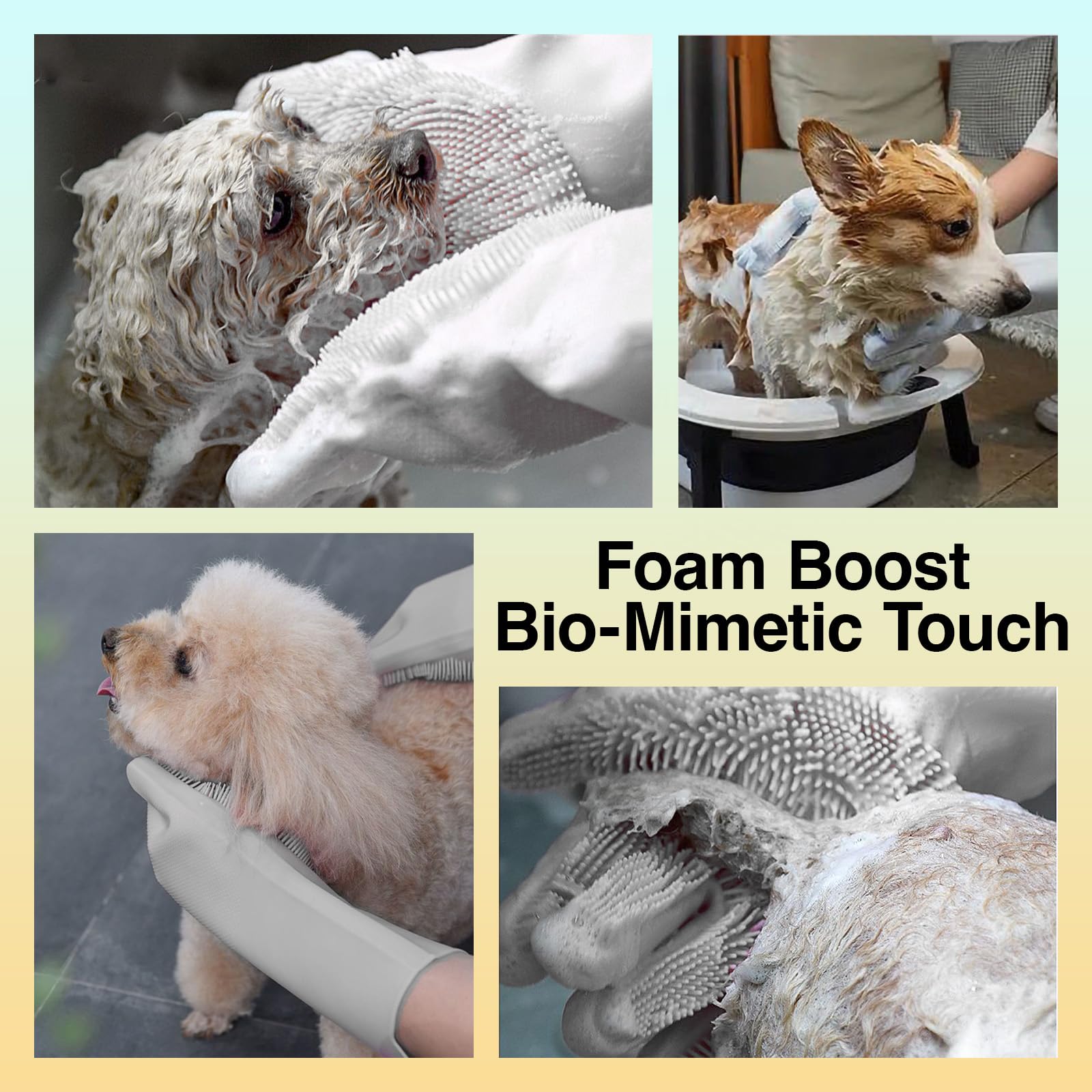 Dog Washing Gloves for Shedding & Bathing - 5-Finger Deshedding & Massage Gloves for Dogs & Cats, Reusable Heat-Resistant Silicone Brush Gloves, Gentle Hair Removal & Bathing Aid (Pair) (Grey) - image 4