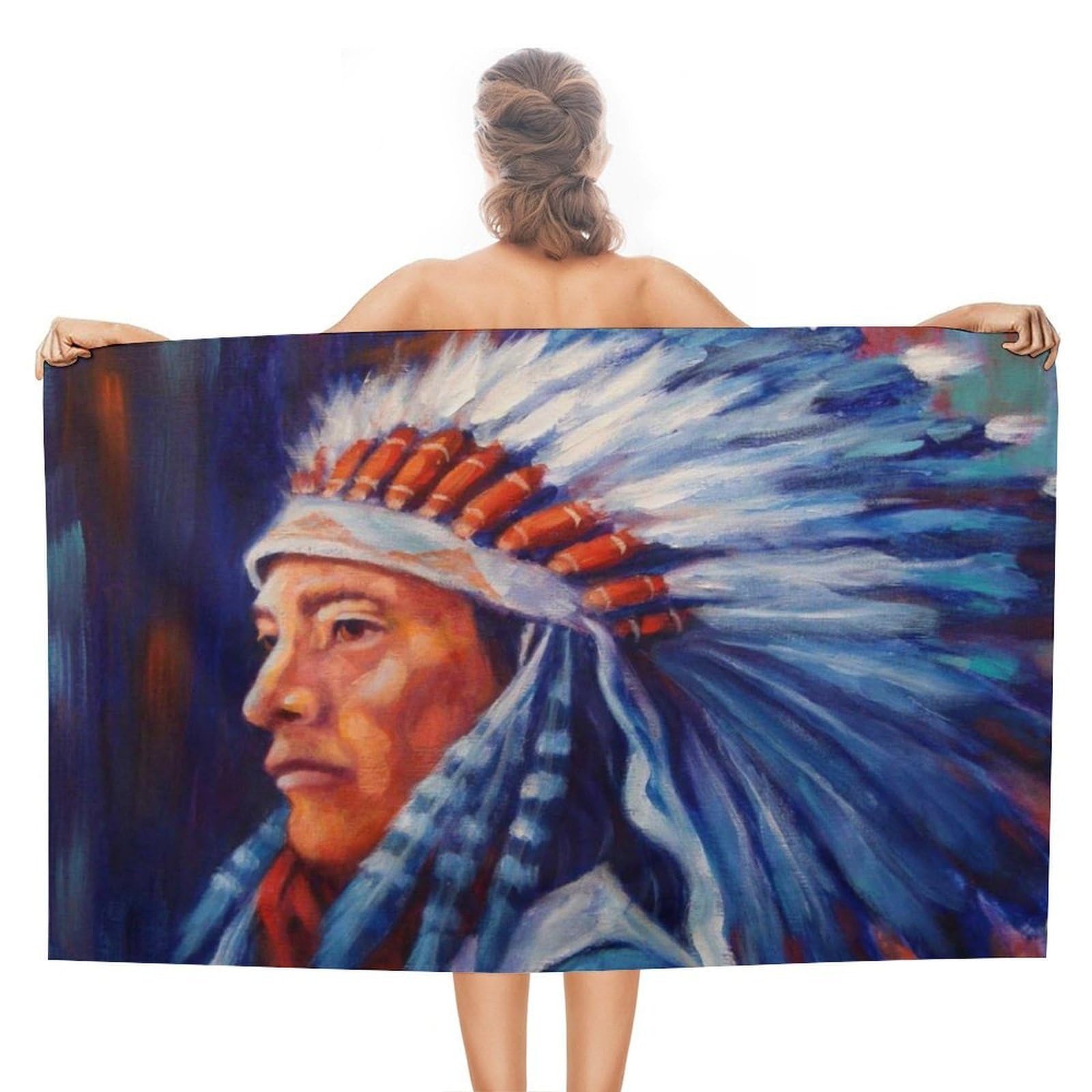 CGSBNGHA Native Indian Chief Beach Towels Soft Bathroom Bath Pool Swim Towels for Women Men