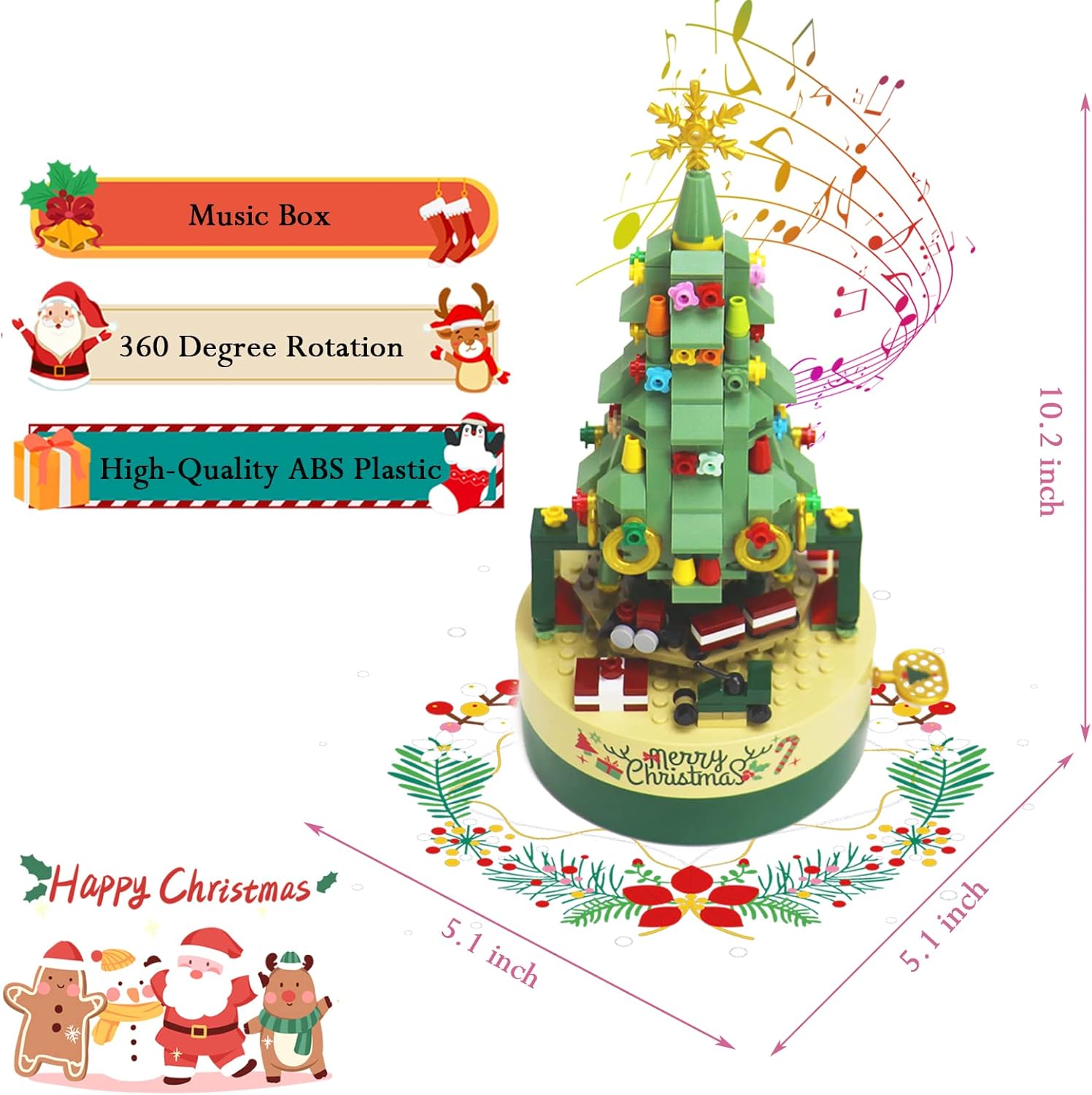 Christmas Tree Building Blocks Set for Kids - DIY Christmas Music Box,Christmas Building Blocks Music Box with Led Lighting, for Boys and Girls