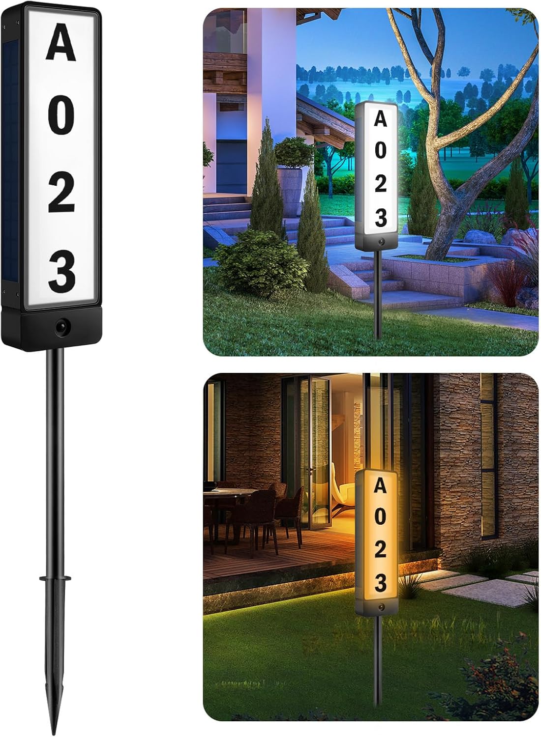 T-SUNUS Double Sided Solar Address Sign, Lighted House Numbers for Outside Address Plaques Driveway Marker Street Sign for Home Yard Street