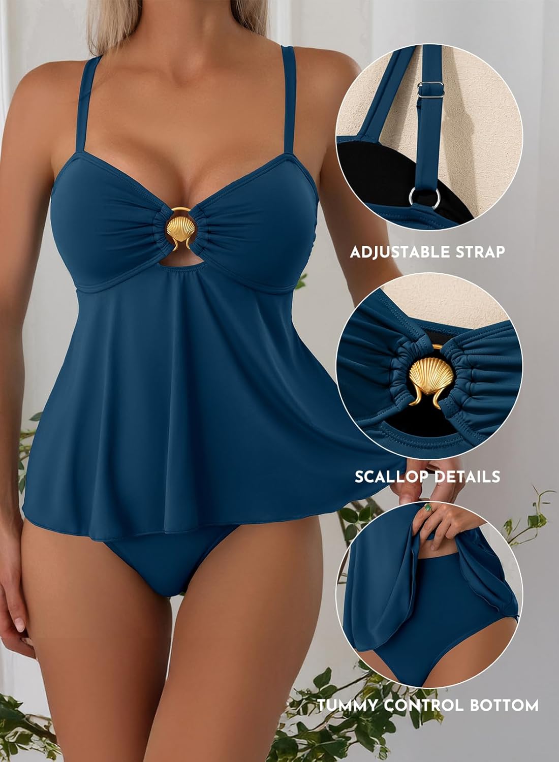 Aleumdr Women's Tankini Bathing Suits Bandeau 2 Piece Swimsuits Shell Swim Tank Top with High Waisted Bottom - Image 5