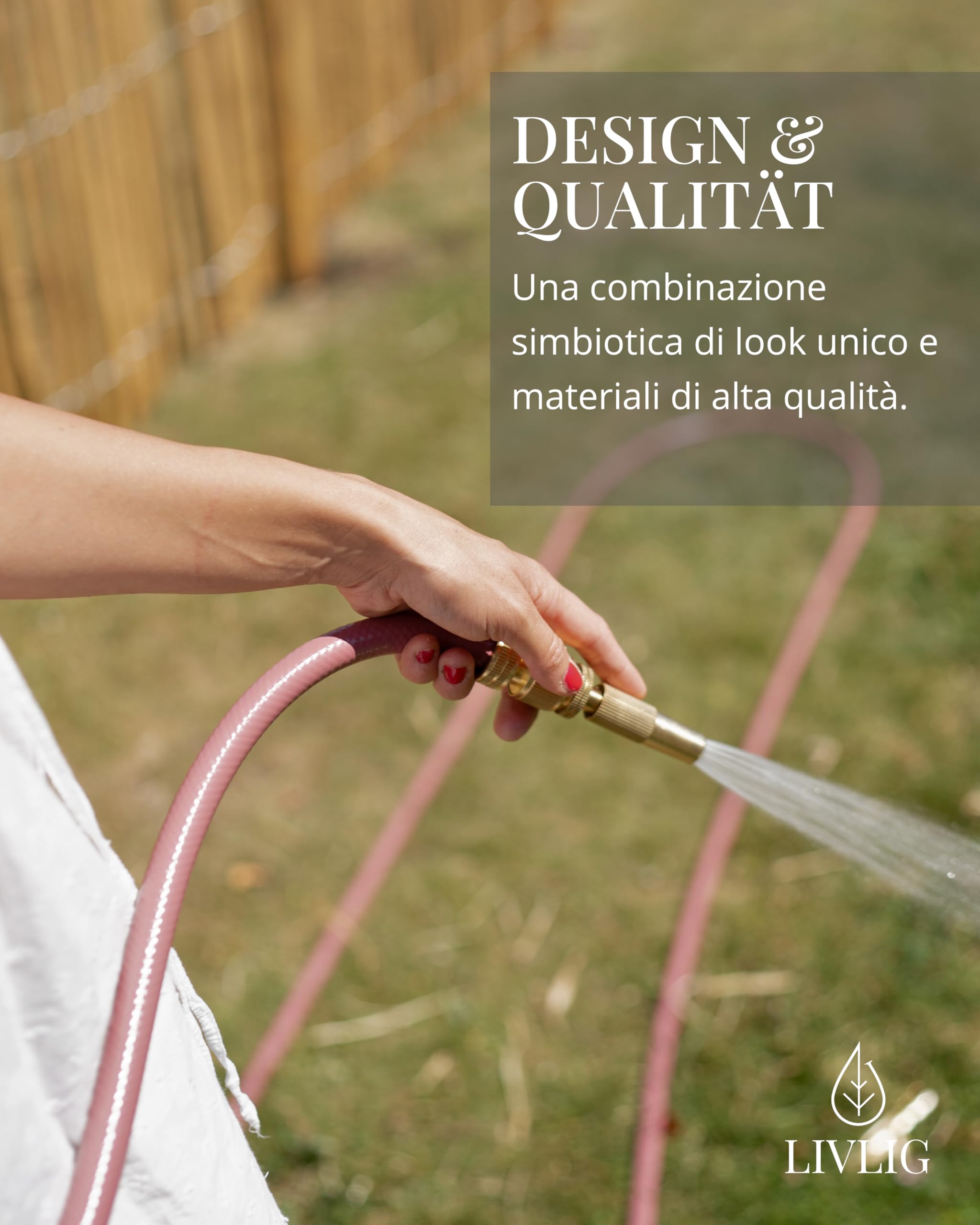 LIVLIG Tubo da Giardino 10m Design – Tubo Irrigazione Flessibile, 60% Riciclato, Resistente UV, Anti-Torsione, 1/2 Pollice, Berry