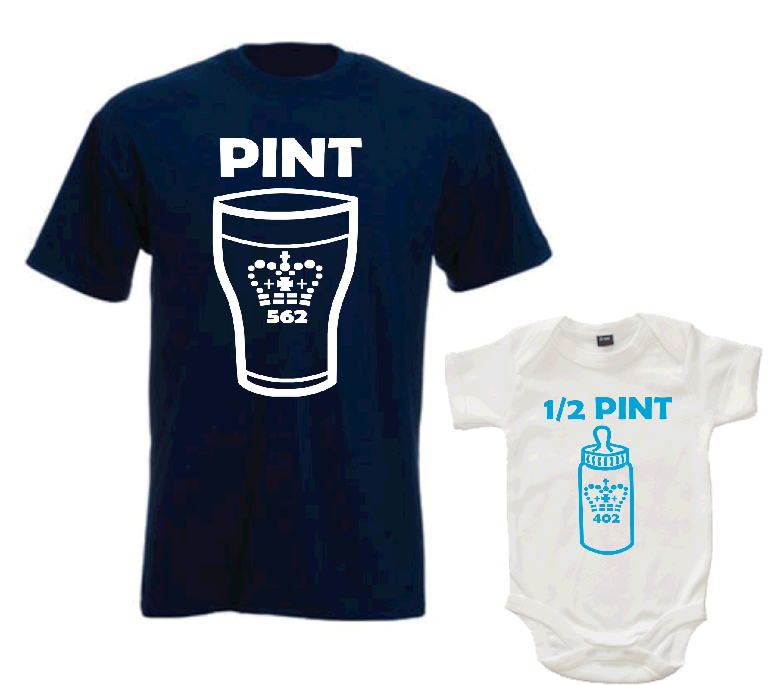 Edward Sinclair 'Daddy Pint T-Shirt and Baby BOY Half Pint Bodysuit Set' Medium….3-6 Months Navy