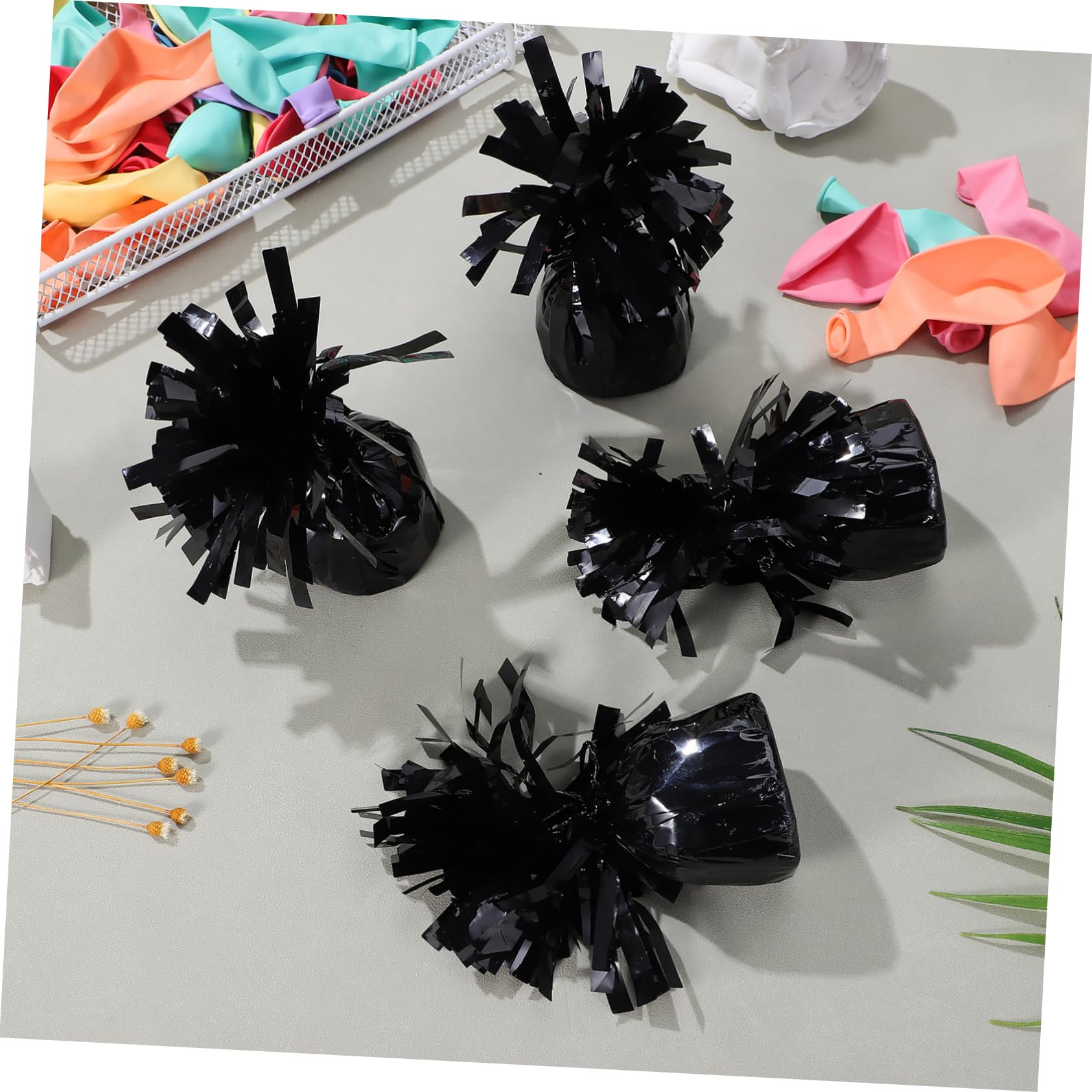 8 Pezzi Pesetti per Palloncini in Pet Nero, Blocchi di Peso per Palloncini Design Lucido, Riutilizzabili per Compleanno e Decorazioni Festa