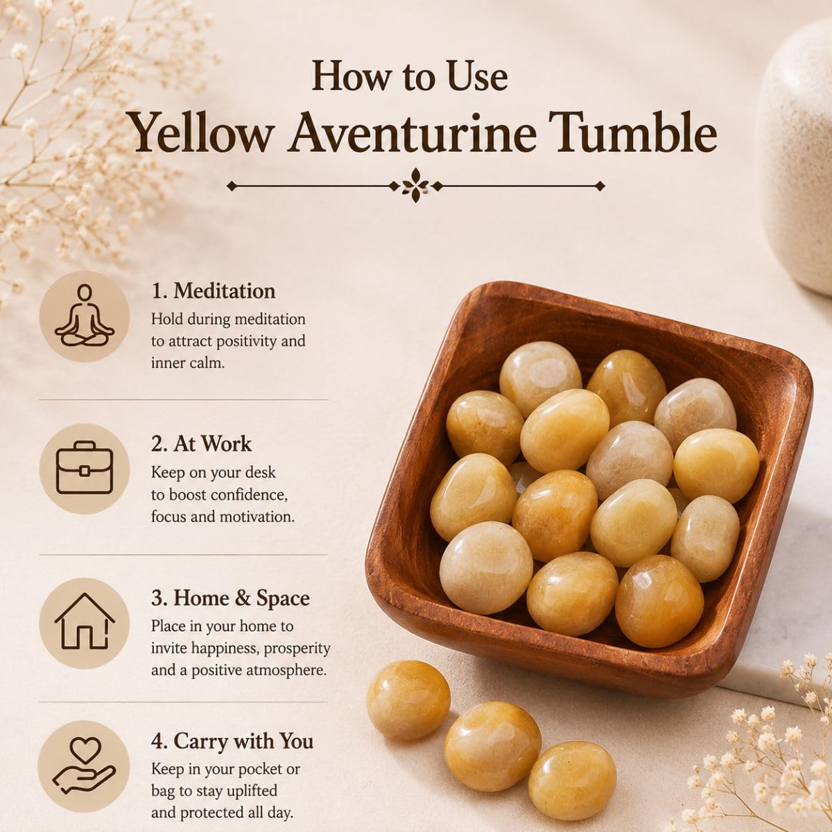 Yellow Aventurine Crystal Tumble for Meditation, Reiki & Feng Shui (100 Gm) | Natural Gemstones for Confidence & Positivity | Decorative Pebble Stones for Spiritual Decor & Housewarming Gift (3-6 Pcs) 1