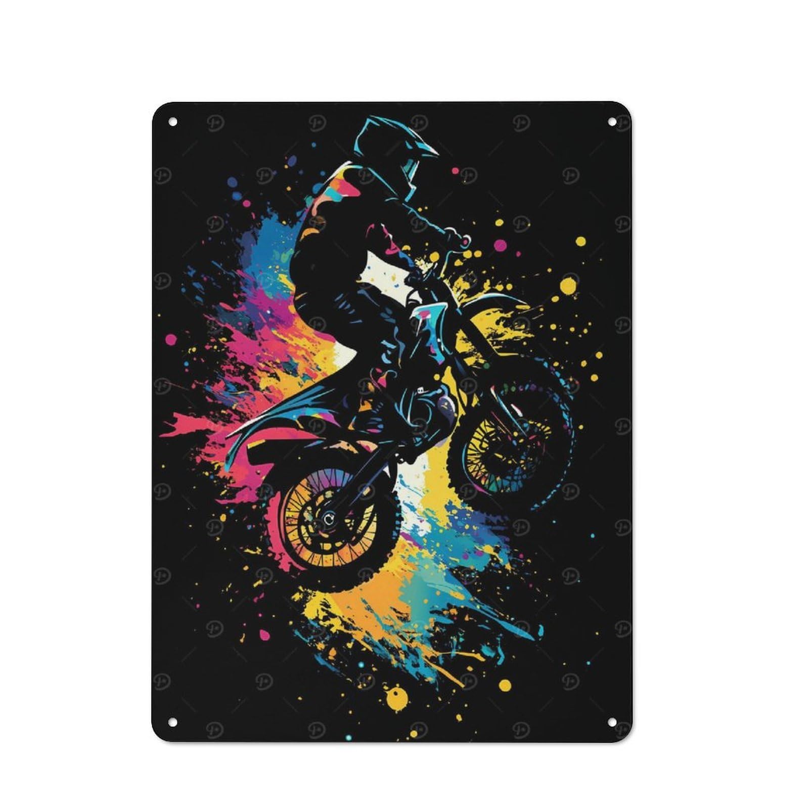 Junmoney Motocross Rider Silhouette Metal Wall Sign 40X30cm Featuring For Pub Or Café, For Kitchen, Dining Room And Home Bar Wall Decor