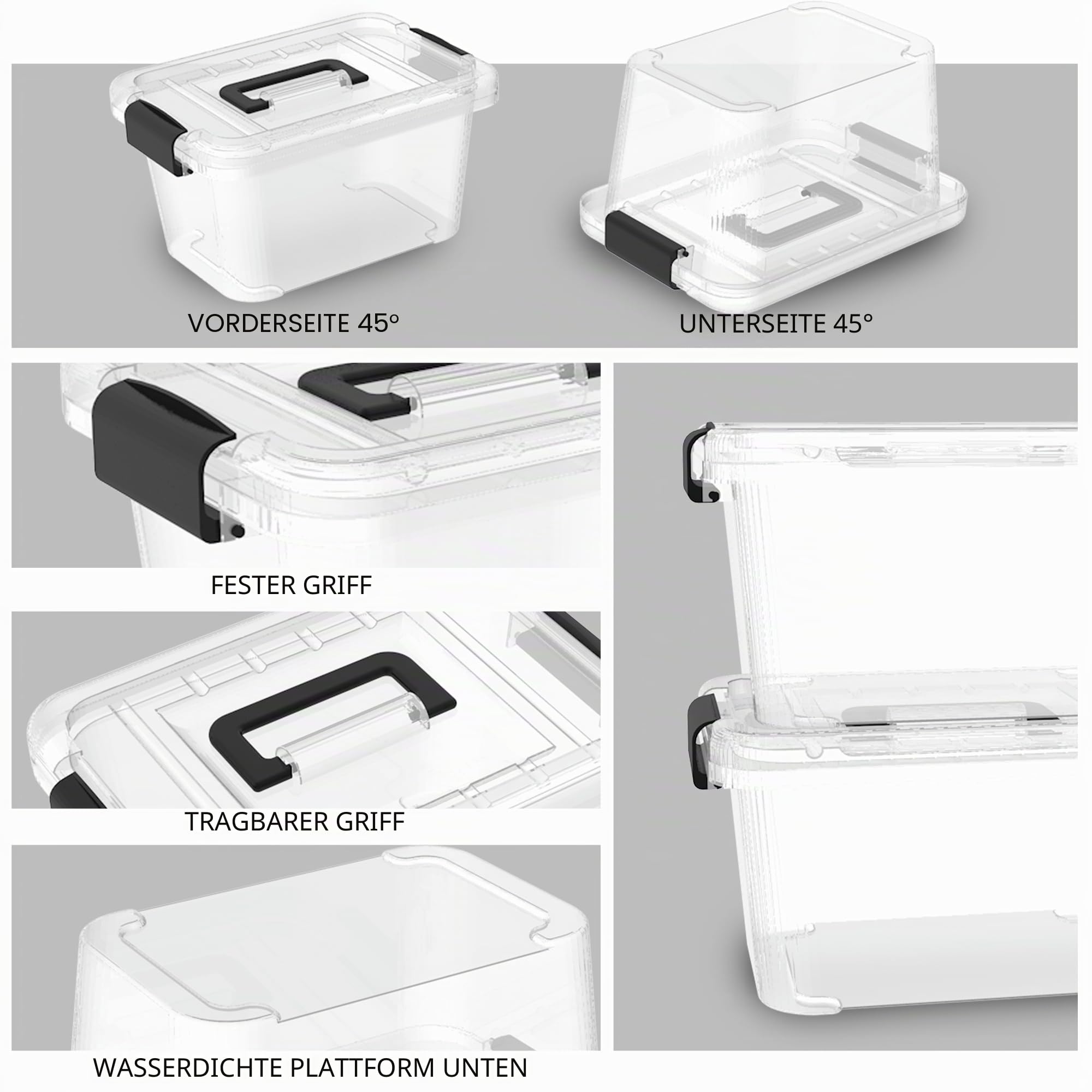 Cetomo 18L*12 Aufbewahrungsboxen, Aufbewahrungsbox mit Deckeln und Griff, stapelbare & ineinander schachtelbare Kunststoffbehälter für Zuhause, Wohnheim und Büro, Transparent, 18L-12er Pack