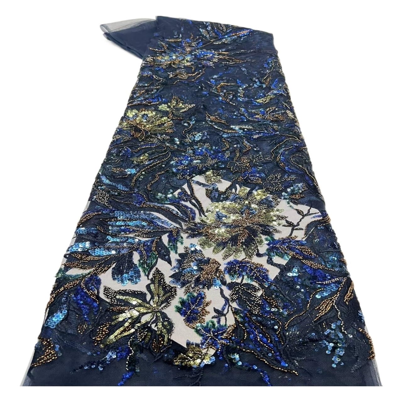 Tkanina z koralikami, kwiatowy haft cekinami, 5 jardów | Haftowana koronkowa tkanina, kwiatowa koronka 3D, materiał sukni ślubnej(Blue)