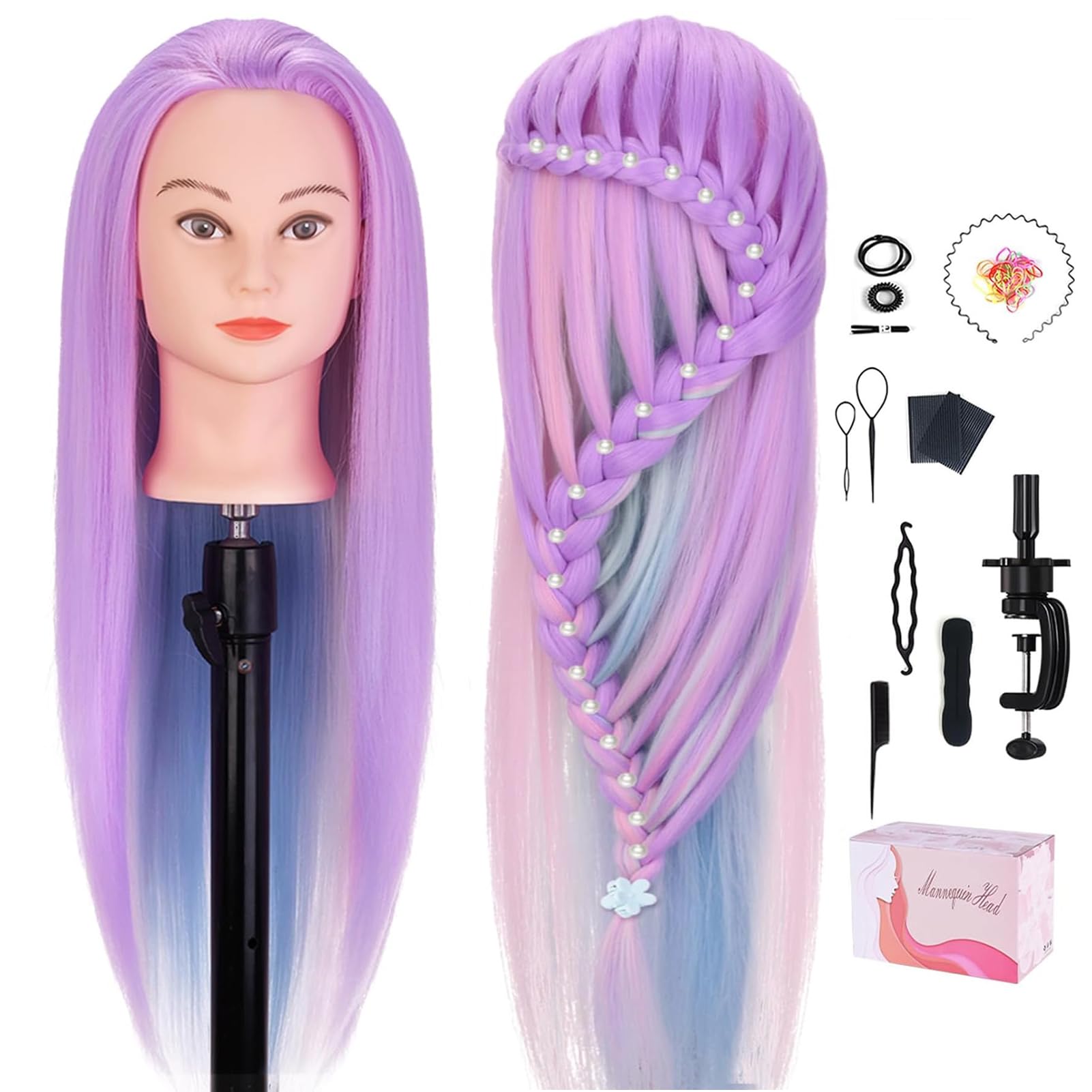 Mannequin Head, TopDirect 29" Hair Mannequin with Cosmetology Hair Doll Head to Practice on Styling Hairdressing Training Braiding with Clamp Holder &