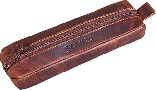STILORD Quinn Leder Federmäppchen rund Vintage Lederetui Stifte Rolle rundes Federmappe groß Stiftemappe Damen Herren Faulenzer Echtleder Farbe:mittel - braun