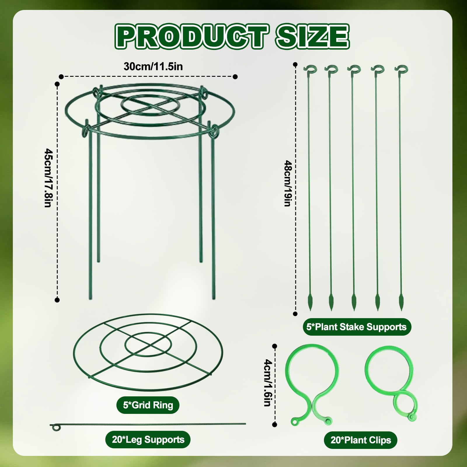 Lot de 10 cages et supports de pivoine en métal avec 20 attaches torsadées pour plantes d'intérieur et d'extérieur, kit de support de plantes pour pivoine, rose, tomate, hortensia