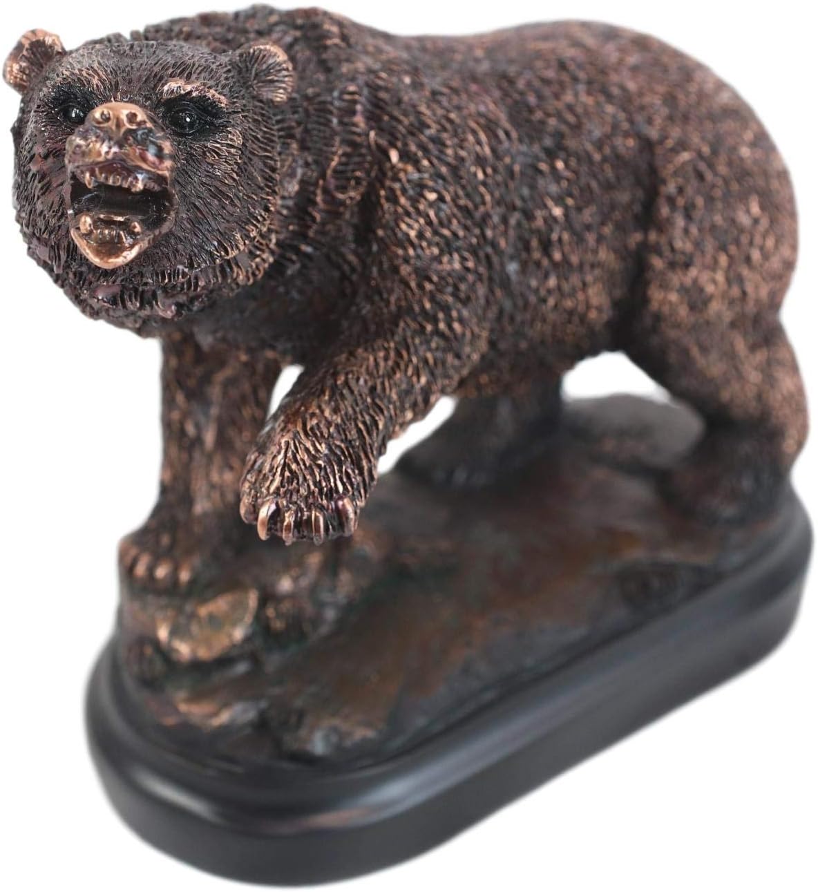 Ebros Gift Western Rustic Realistic Ferocious Grizzly Bear Pawing Statue in Bronze Electroplated Resin Animal Bears Figurine with Pedestal Base Cabin Lodge Wildlife Desktop Accent