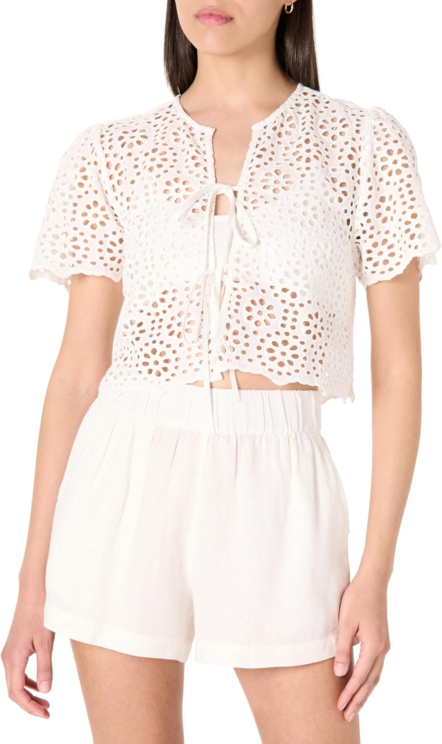 The Drop Women’s Doca Lace Tie Front Top with Scallop Detail