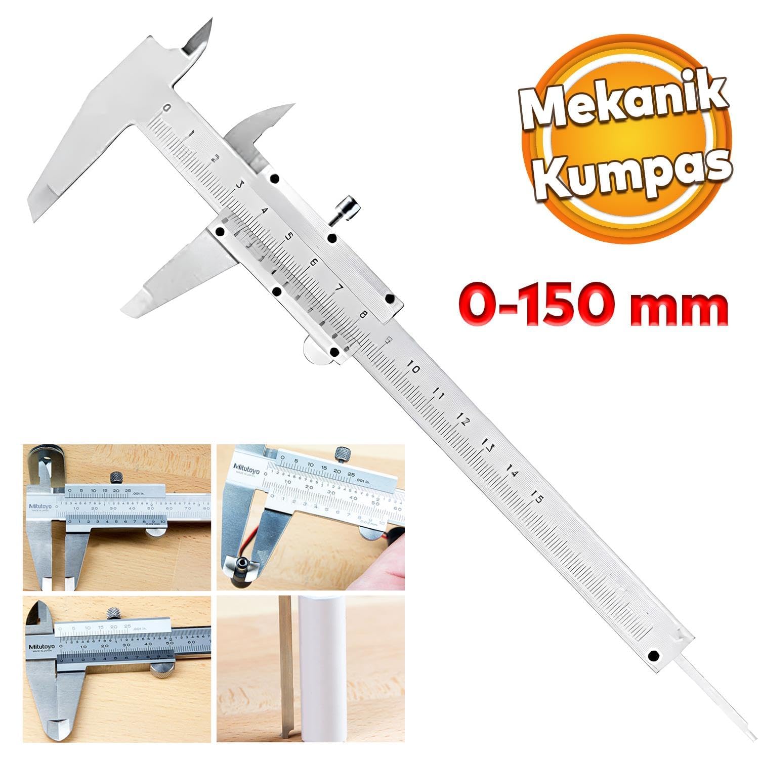 Orret Home Analog Kumpas – 150 mm Karbon Çelik Gövde, 0.02 mm Hassasiyetli Ölçüm Aleti, İç-Dış-Derinlik-Step Ölçüm İçin Uygun Teknik Kaliper (Mekanik)