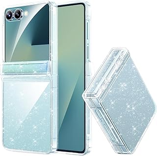 Miimall 対応 Galaxy Z Flip 7 クリアケース キラキラ 耐衝撃 軍用規格 防塵 滑り止め 透明ハードカバー ヒンジ保護 ワイヤレス充電対応 薄型 女性向け 耐久性 可愛い for Samsung Flip 7 Case（クリアグリッター）