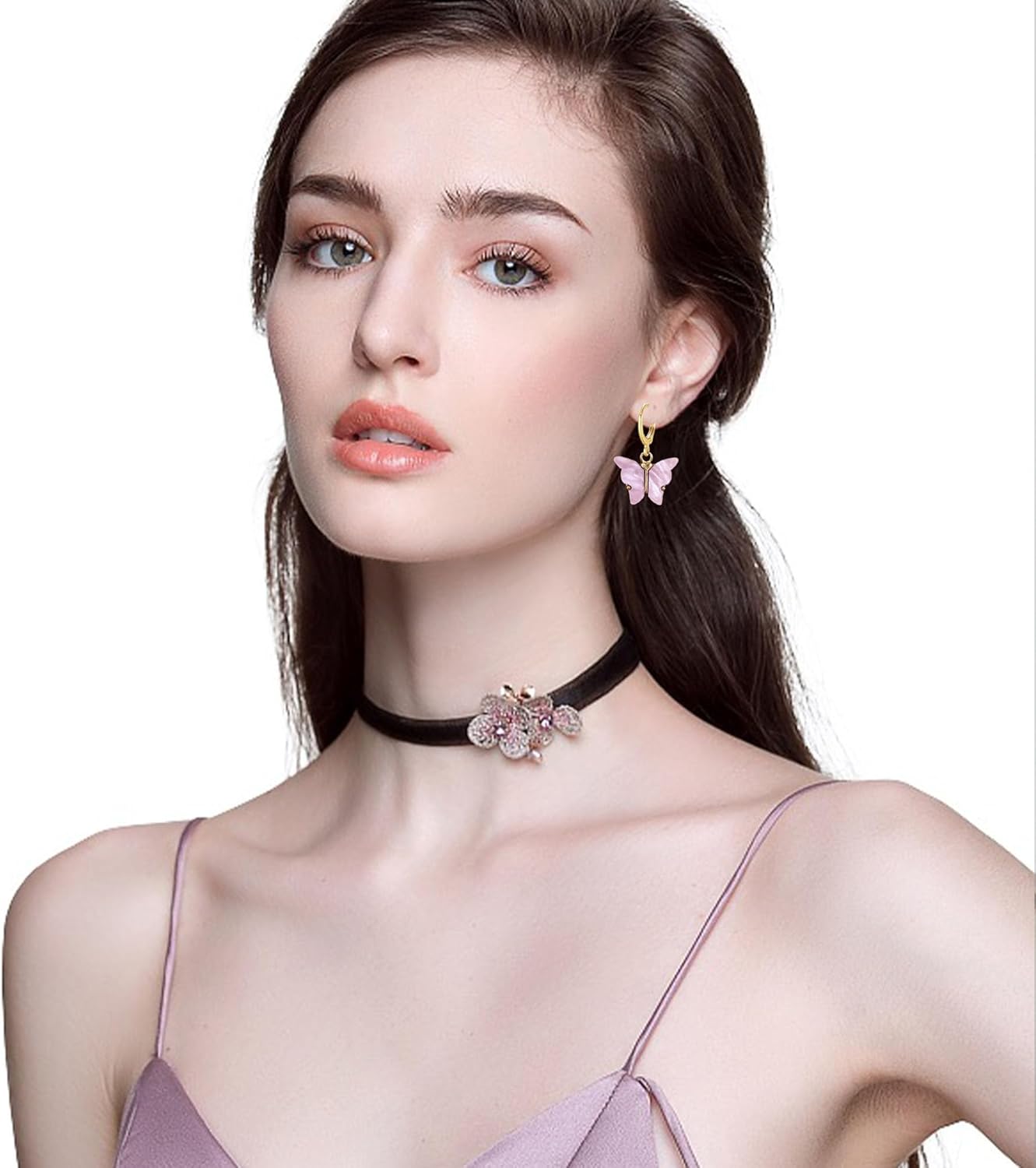 Acrylic Butterfly Hoop Huggie Earrings Alloy Colorful Butterfly Dangle Earrings for Women Necklace Set Statement Jewelry - Image 2