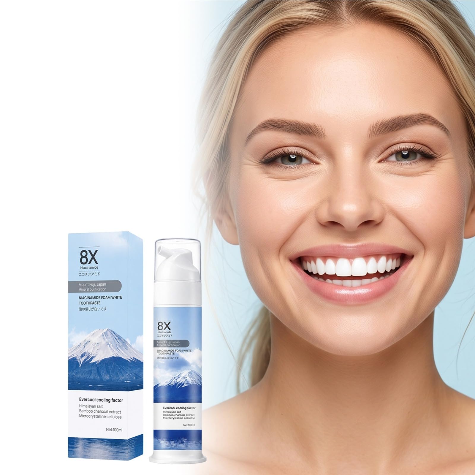 8xNiacinamide Foam Whitening Pasta do zębów 100 ml, zaparzana węglem