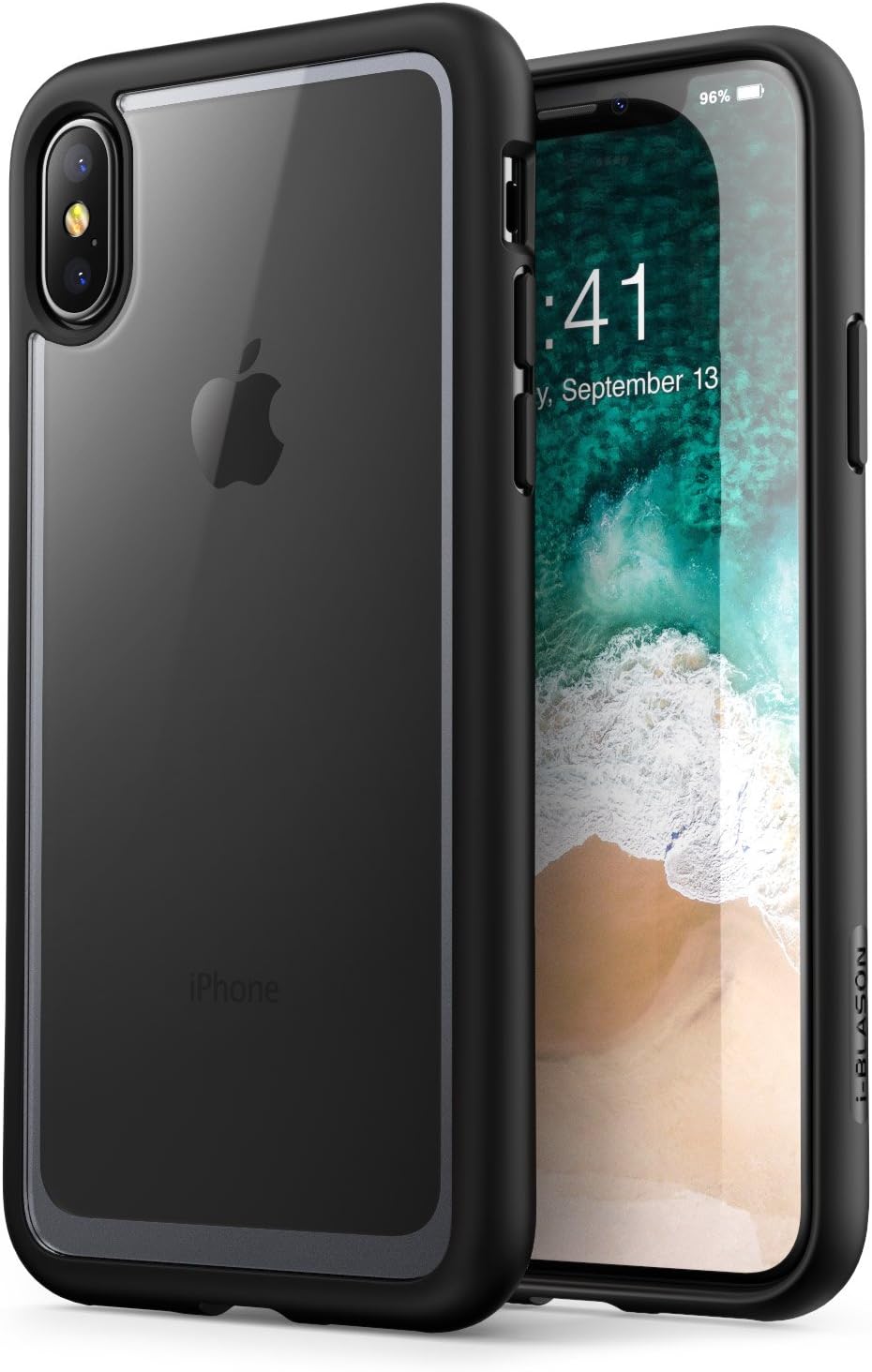 i-Blason Case for Phone X (2017)/ iPhone Xs (2018), Scratch Resistant Clear Halo Series Case (Clear/Black)