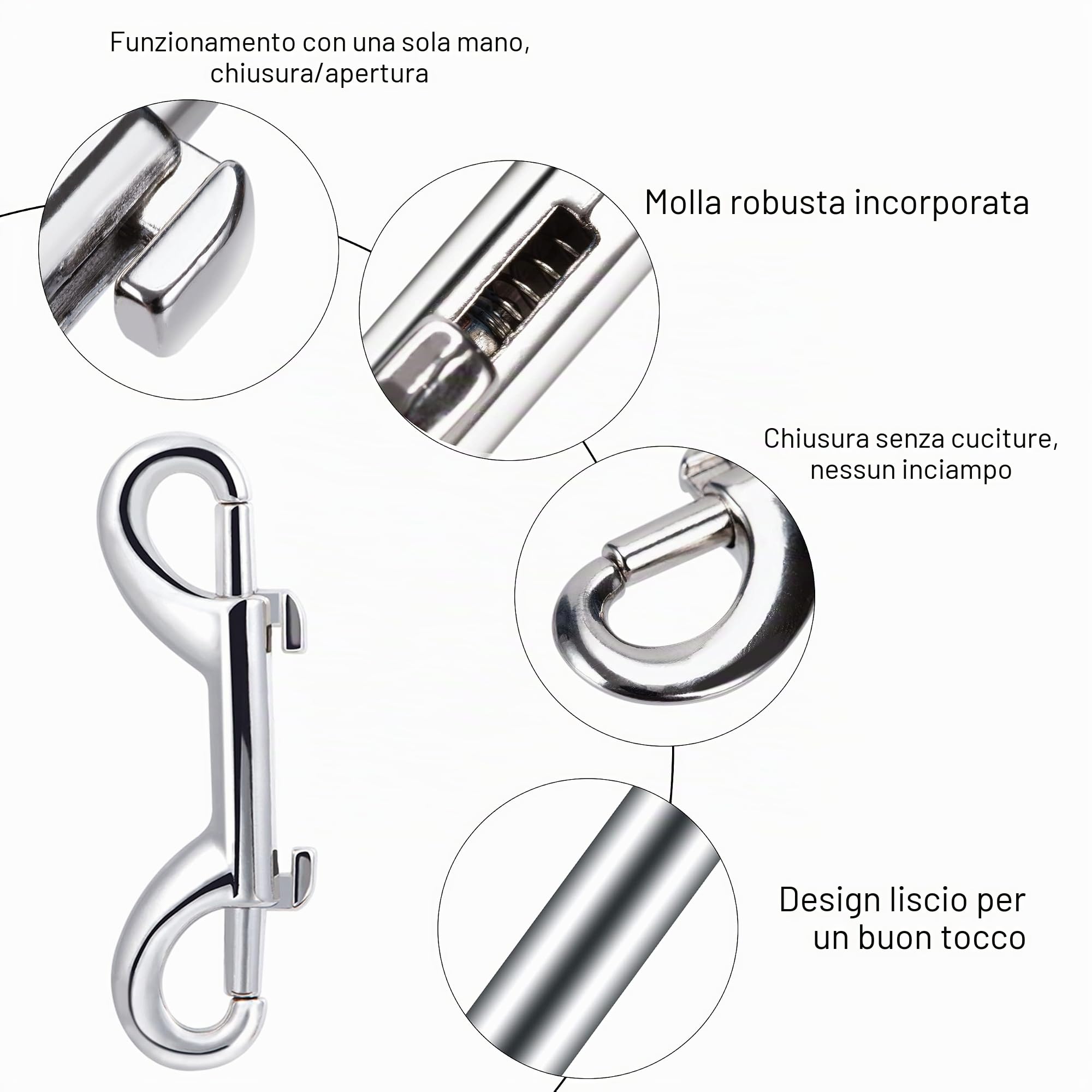 Moschettone a Doppia Estremità, 8 pezzi Doppio Snap Moschettone in Acciaio Inox, Gancio a Scatto utilizzato per Guinzagli per Cani, Alpinismo, Campeggio Familiare All'aperto, 88 mm