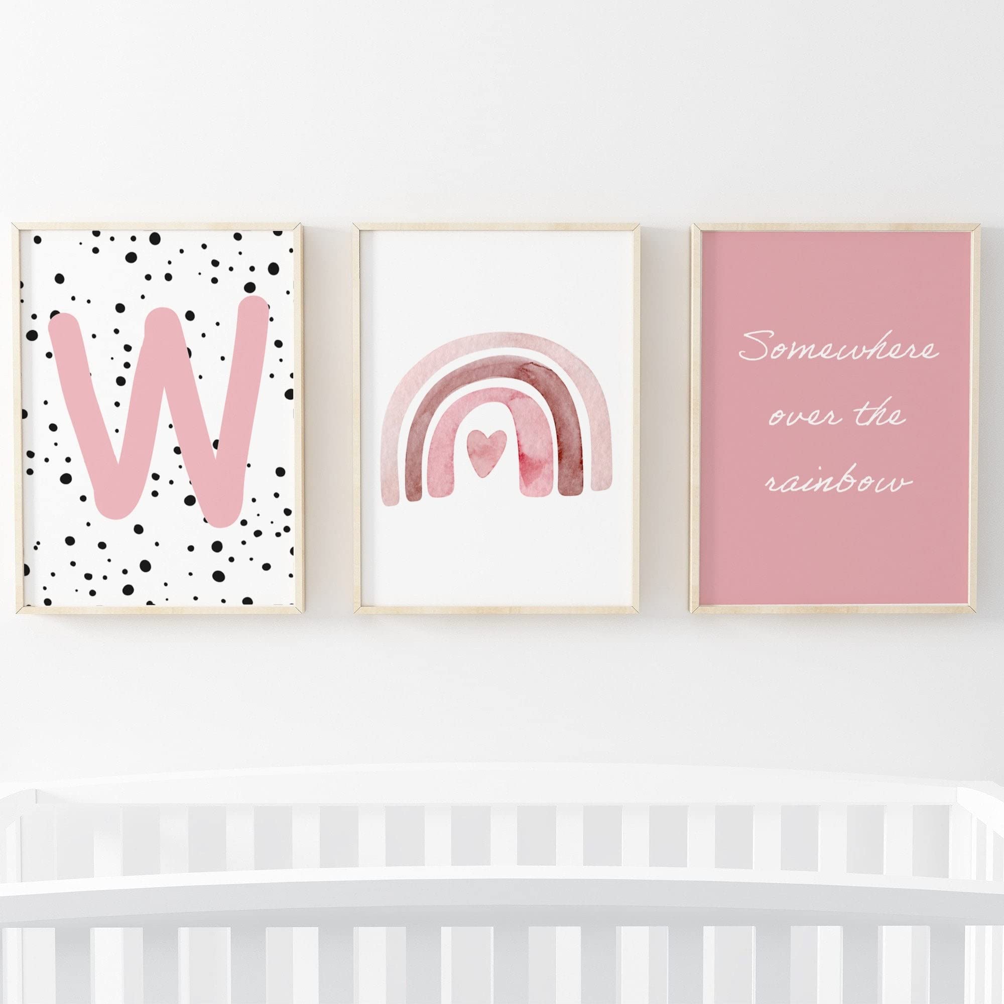 Pompom Prints® Set of 3 Girls Bedroom Prints, Rainbow Nursery Prints, Scandi Boho Style Nursery Decor, Playroom Prints [Picture Frames not Included] (5x7 Inch, W)