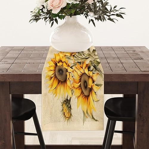Miniatura 8 de Table Runner Rustic Sun Flowers, Rustic Linen Table Cloth for Farmhouse Kitchen, Dinner, Events, Party, Holiday Table Decor 13 x 36 Inches