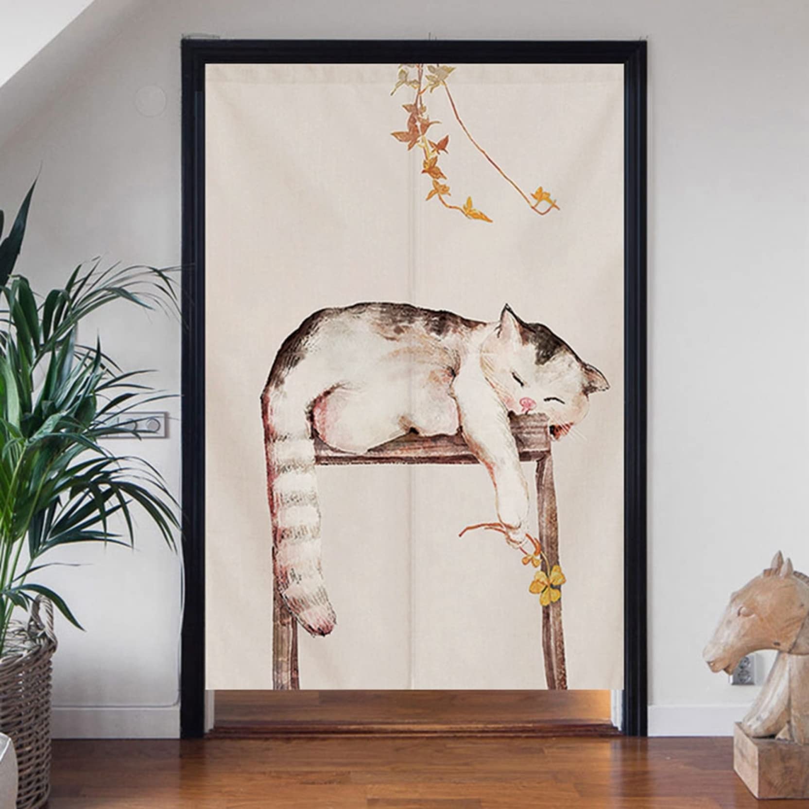 Amazon｜猫柄のれん ドアカーテン 幅60CM/幅70CM/幅80CM 棒つき 暖簾