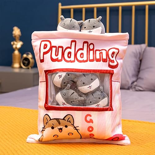 Miniatura 3 de ARELUX Bonita almohada de pudín de felpa de hámster bolsa de juguetes de almohada de aperitivos extraíble, juego de 8 piezas de felpa creativa,