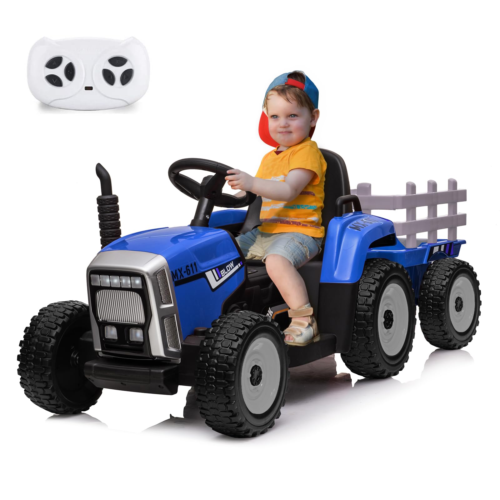 Garvee 12V 7Ah Kids Ride on Tractor with Trailer &amp; Remote Control,5Mph
