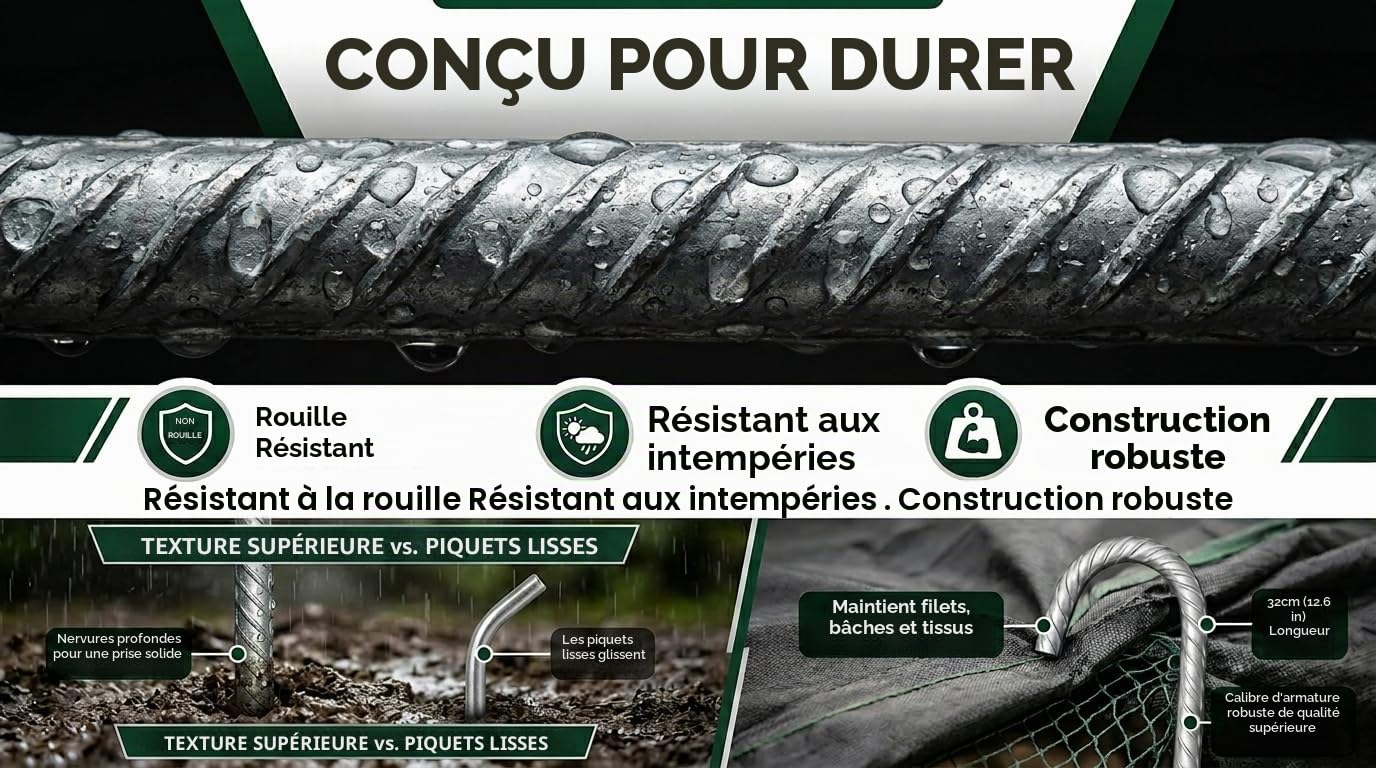 Smith & Barker Piquets de Fixation Tente Très Résistants – Sardines Métalliques pour Camping, Trampoline, Serre, Bâche, Jardin – Ancrage au Sol Solide et Durable, 16 Pcs
